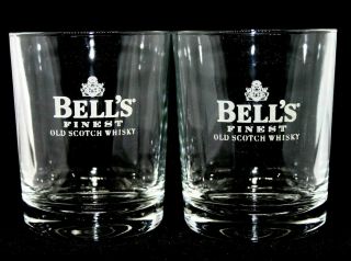 Vintage Bells Finest Old Scotch Whisky Classical Pair Tumbler Glasses 9cm Tall