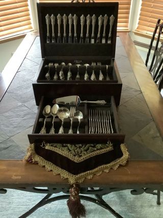 93 PC OLD HEAVY SET WALLACE GRANDE BAROQUE STERLING FLATWARE SETTING 3