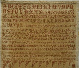 SMALL MID 19TH CENTURY RED STITCH WORK BRISTOL SAMPLER BY MARY HILLIER - 1867 2