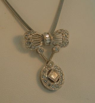 Mayer Platinum Antique Diamond Bow Pendant Necklace