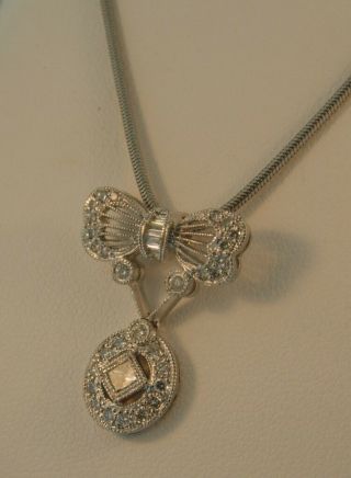 Mayer Platinum Antique Diamond Bow Pendant Necklace 2