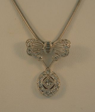 Mayer Platinum Antique Diamond Bow Pendant Necklace 3