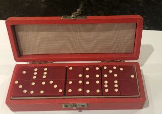 Vintage Cherry Bakelite Set Of Dominoes - Boxed