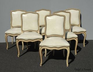 Six Vintage Thomasville French Provincial Off White Leather Dining Room Chairs