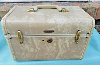 Vintage Samsonite Shwayder Beige Marble Cosmetic Hard Train Case Luggage - Pretty