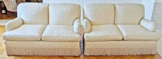 Pair Fine Late 20th C Antique White Upholstered Loveseat / Two Seat Sofa Couch