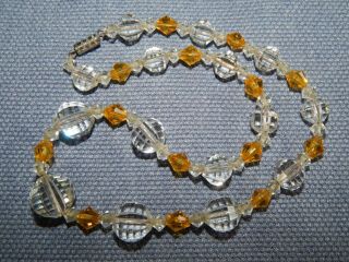 Vintage Art Deco Faceted Clear & Amber Glass Graduated Necklace 1930 