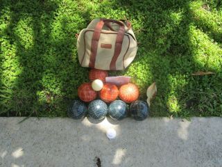 Vintage Etched Bocce Ball Set 8 Balls,  1 Pallino Brookstone,  Carry Bag