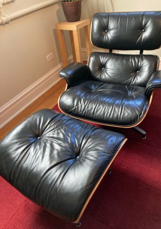 Eames Herman Miller Lounge Chair And Ottoman Black Leather 2012