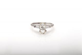 Antique 1930s $7000 1.  35ct Oval Cut Mine Cut Diamond Platinum Wedding Ring Rare