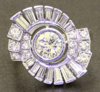 Antique Art Deco Heavy Platinum Vs1/f 2.  0ct Diamond Floral Ring Sz 6.  75