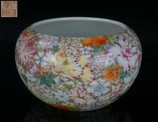 Very Large Antique Chinese Famille Rose Mille Fleur Brush Washer Qianlong 19th C