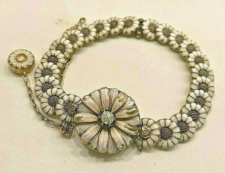 Antique Daisy 14k Gold Enameled Diamond Link Bracelet W Antique Tiffany & Co Box