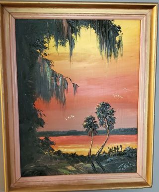 Signed Vintage Florida Highwaymen Painting James - J.  Gibson Intercoastal Sunset