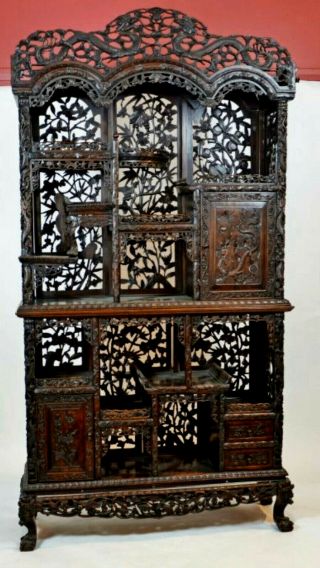 Fine Extremely Rare Antique Chinese Rosewood Display Cabinet.  Late Qing Dynasty.