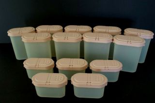 14 Vintage Tupperware Modular Mates Spice Containers W/pink Lids 1846 1843 Ec