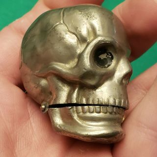 Old Vintage Antique Figural Skull Silver Match Safe Striker Vesta Estate Rare