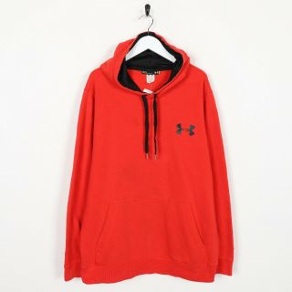 Vintage Under Armour Small Logo Hoodie Sweatshirt Red | Large L