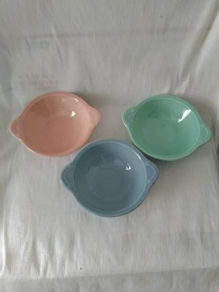 Vintage Blue Pink Green Luray Pastel Lug Soup Bowls