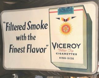 Vintage Viceroy Cigarettes Advertising Tin Metal Sign 26 " X 17 " Tobacciana Color