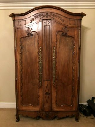 Large French Antique Walnut Louis Xv Armoire / Wardrobe Cabinet
