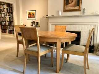 Antique Swedish Biedermeier Furniture - Dining Room Table And Six Chairs