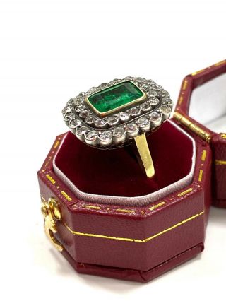 Victorian Antique 2.  50 Ct Emerald 1.  10 Ct Diamond Rare Large sized ring 3