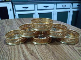 Vintage Elegant Brass Quality Wa Italy Gold Plated Cocktail Coasters Set Of 6