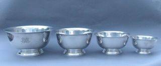 Vintage Set Of 4 Graduated Gorham Sterling Silver Paul Revere Bowls - 2030 Grams