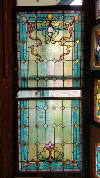 Victorian Double Hung Stained Glass Window 34 By 75