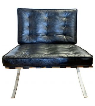 Mid Century Mies Van Der Rohe Barcelona Vintage Chair Black Crocodile Leather