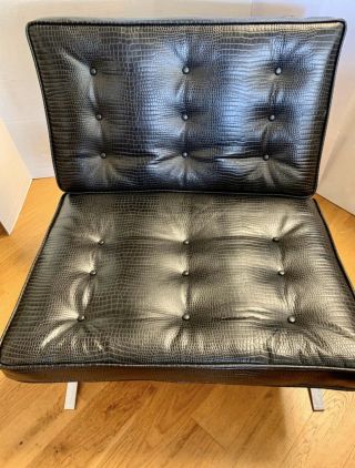 Mid Century Mies van der Rohe Barcelona Vintage Chair Black Crocodile Leather 2