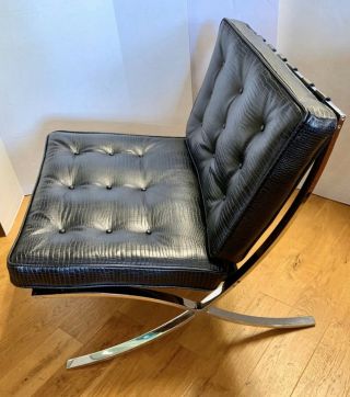 Mid Century Mies van der Rohe Barcelona Vintage Chair Black Crocodile Leather 3