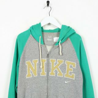 Vintage Nike Big Logo Zip Up Hoodie Sweatshirt Grey Green | Medium M | Grade B