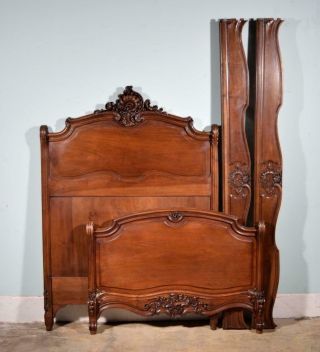 Antique French Louis Xv Rococo Twin Size Bed In Solid Walnut