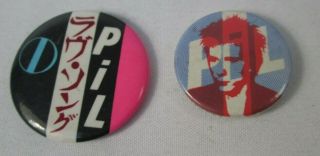 Pil Public Image Ltd 2 X Vintage 1980s Us & Uk Badges Pins Buttons Punk Wave