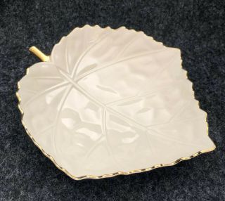 Vintage Lenox Leaf Shaped Porcelain Candy Dish Gold Trim Cream Color
