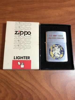 Vintage Us Military Zippo Lighter Us Army Forces Southern Command W/ Box