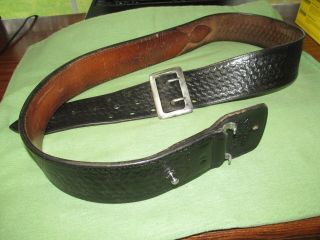 Vintage Safety Speed Black Leather Basketweave Belt - 2.  5 " Wide - Size 44