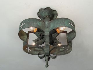 HISTORIC Antique Arts and Crafts Hammered Copper Mission Light Fixture RARE 2