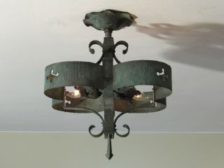 HISTORIC Antique Arts and Crafts Hammered Copper Mission Light Fixture RARE 3
