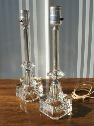 Set of 2 Vintage Lamps - Square Candlestick - Art Deco Glass Boudoir Table Lamps 2