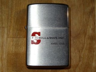 Rare Vintage 1970s F.  Schill & Sons Inc.  Ames,  Iowa Engraved Zippo Lighter