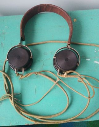 Vintage Antique Short Wave Ham Crystal Radio Headphones Look Ww2 Era