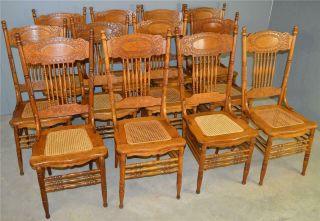 18562 Set Of 12 Oak 1 Larkin Pressback Dining Chairs - Refinished