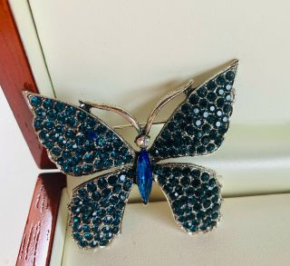 Vintage Jewellery Signed Weiss Blue Rhinstone Butterfly Brooch/pin