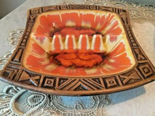 Vintage Treasure Craft Hawaii 1960 Orange Yellow Brown Lava Glaze Tiki Ashtray