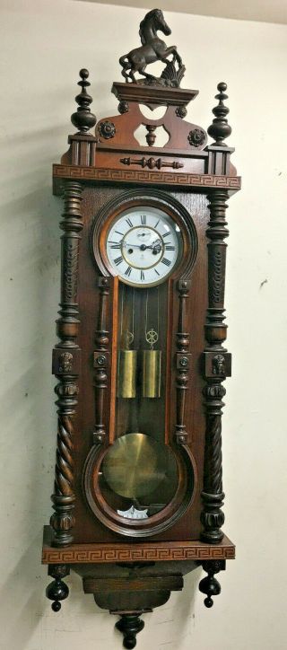 Impressive Antique German Gustav Becker 2 Weight Figure Eight Wall Clock