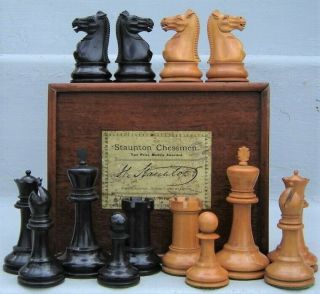 Antique English Jaques Of London Staunton Ebony & Boxwood Tournament Chess Set