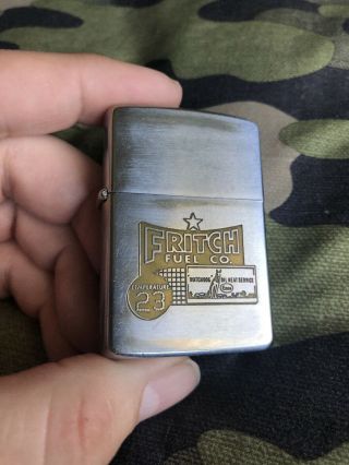 1965 Vintage Zippo Lighter Double Sided Fritch Fuel Co Esso/iron Fireman Heating